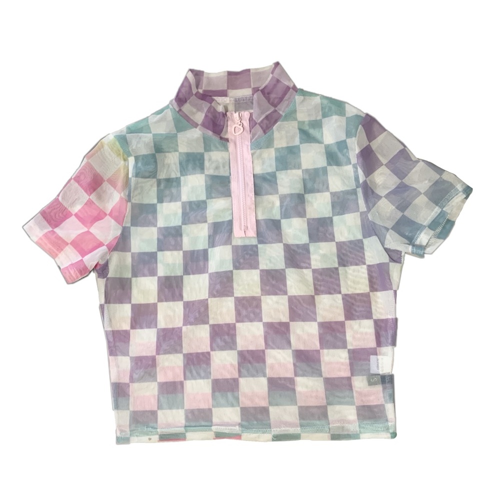 pastel checked mesh baby tee